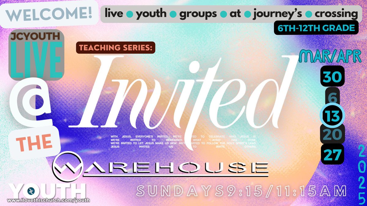 journeysym's tweet photo. #JCYOUTH - 04.13.25 - It's Palm Sunday (Wait, what's that?)! Join us for our Easter series at JCYOUTH:LIVE, "You're Invited" @ 9:15 &amp; 11:15am!! Celebrating Jesus as King? Yeah, we're with that! Join us today at JCYOUTH:LIVE @ "the Warehouse"! 🤩🤩🤩 - https://t.co/0Litu4lUoR https://t.co/RueY8hW5i5