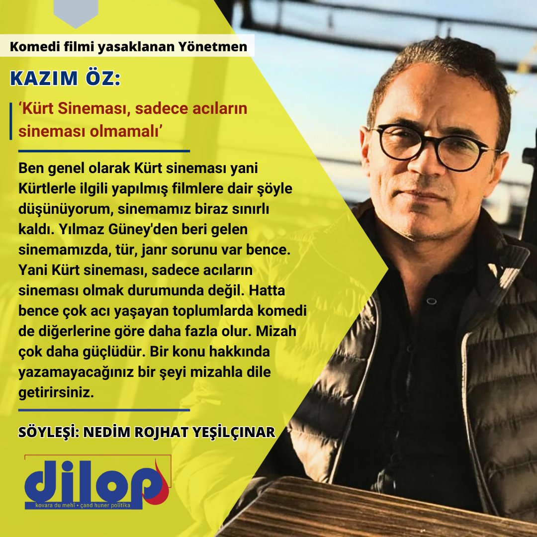kovaradilop's tweet photo. Yönetmen Kazım Öz: ‘Kürt Sineması, sadece acıların sineması olmamalı’
🗣️SÖYLEŞİ: NEDİM ROJHAT YEŞİLÇINAR
🔗https://t.co/ALVQc9yTAg https://t.co/QmO3WrBOD5