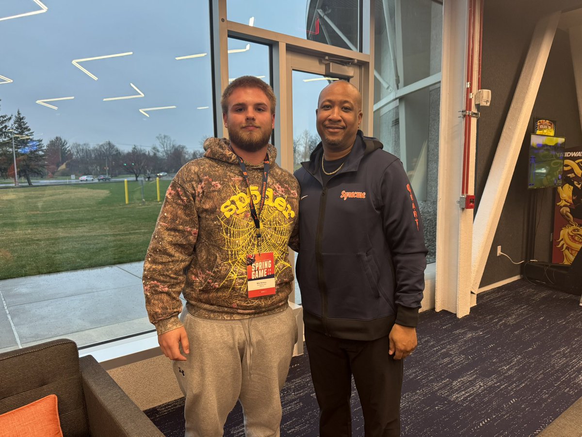 MikeBellamy50's tweet photo. Had a great time at @CuseFootball spring game! Thank you coaches for your hospitality. Can’t wait to be back! @RickyBrumfield @JaredHack_Cuse @CoachWCoale @FootballMonty @seancarty9 https://t.co/oFk2dYH4mr