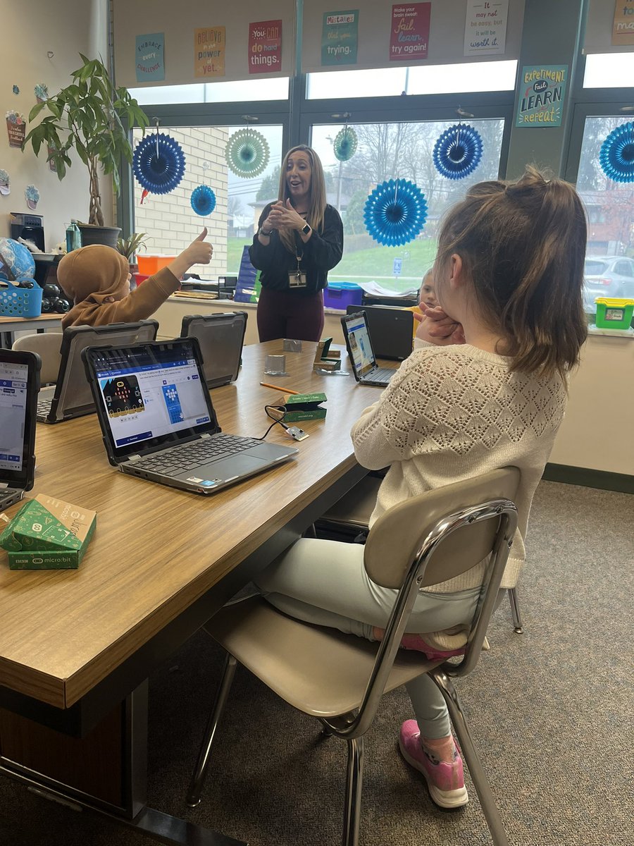 Thumbs up for Mrs. Juran and these excited learners! 👍🏻👍🏻 They used <a href="/microbits/">Microbits</a> to code! Such cool ideas were generated by our students! 💡💻#creative #engaged <a href="/deerlakessd/">Deer Lakes School District</a>