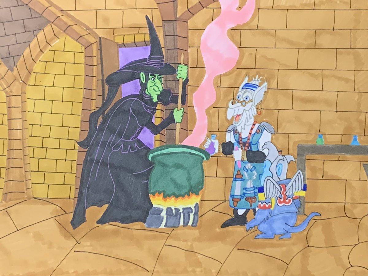 pkart14's tweet photo. The Witch, Finster and Truckle around the Witch’s Cauldron making the Love Potion for Rita. #illustration #thewizardofoz #thewickedwitchofthewest #theflyingmonkeys #mightymorphinpowerrangers #finster #crossover https://t.co/rKvnwmNbbK