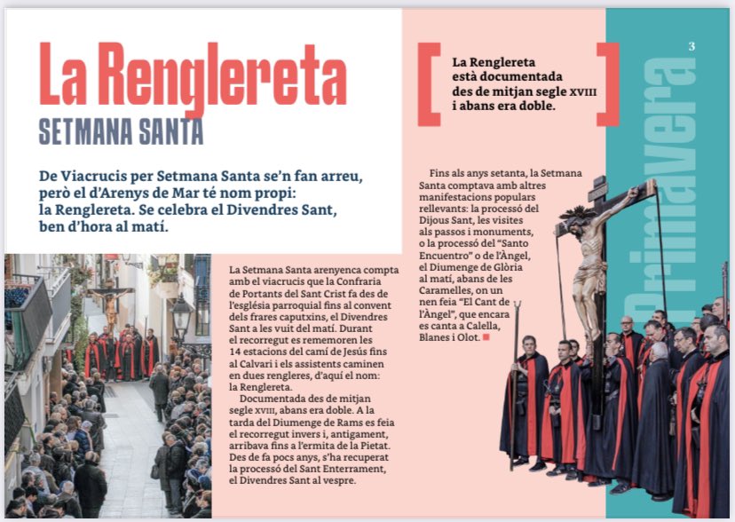 Comença la Setmana Santa. A Arenys de Mar -tot i que ja molt disminuïda- encara es conserven elements propis com la Renglereta que se celebrarà Divendres Sant a primera hora del matí.