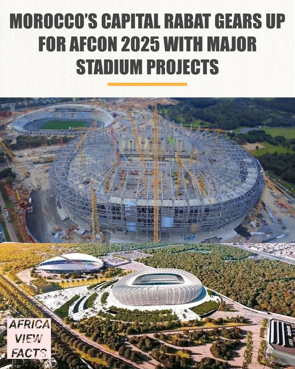 The construction of Prince Moulay Abdallah Stadium (69,500 seats) and the Olympic Stadium (21,740 seats) in Rabat, Morocco 🇲🇦 is moving forward.

Rabat will be an important host city for AFCON 2025, with four top stadiums ready for the tournament.