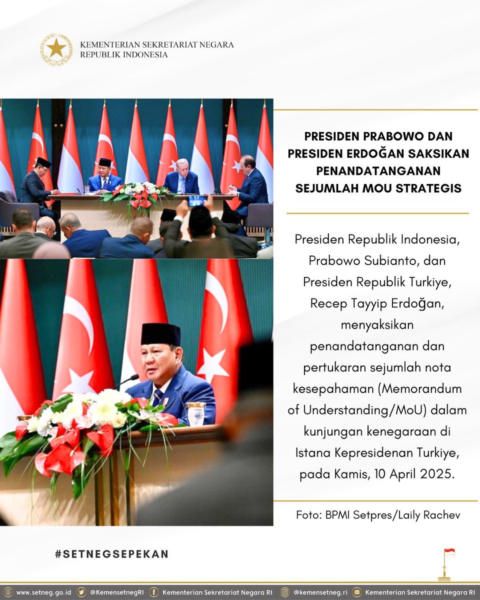 KemensetnegRI's tweet photo. 2. SETNEG SEPEKAN FOTO

Kumpulan foto highlight kegiatan Presiden, Wakil Presiden, Menteri Sekretaris Negara, dan Kementerian Sekretariat Negara selama sepekan Edisi 7-13 April 2025

#KemensetnegRI https://t.co/C6uTteHPt3