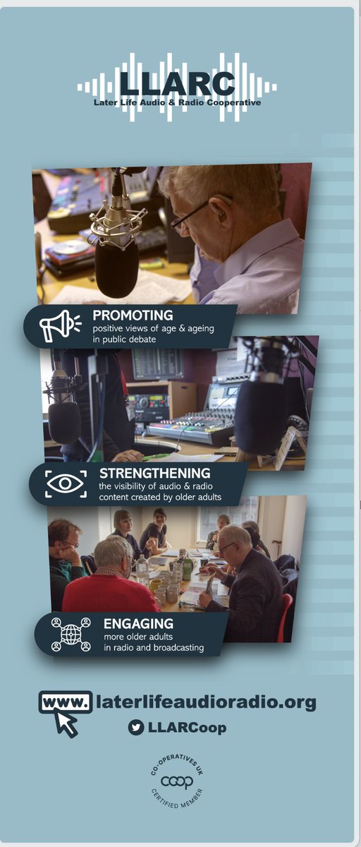 Later Life Audio and Radio Cooperative (@llarcoop) on Twitter photo How can audio & radio platforms democratise #olderAdults voices? We here at LLARC believe it is possible because we do it!
Contact <a href="/arreut/">Arlind Reuter</a> or <a href="/MERVatLLARC/">Mervyn Eastman FRSA</a> to find out more DM us, or drop us an email at :
llarcooperative@gmail.com
Visit our website at laterlifeaudioradio.org How can audio & radio platforms democratise #olderAdults voices? We here at LLARC believe it is possible because we do it!
Contact <a href="/arreut/">Arlind Reuter</a> or <a href="/MERVatLLARC/">Mervyn Eastman FRSA</a> to find out more DM us, or drop us an email at :
llarcooperative@gmail.com
Visit our website at laterlifeaudioradio.org