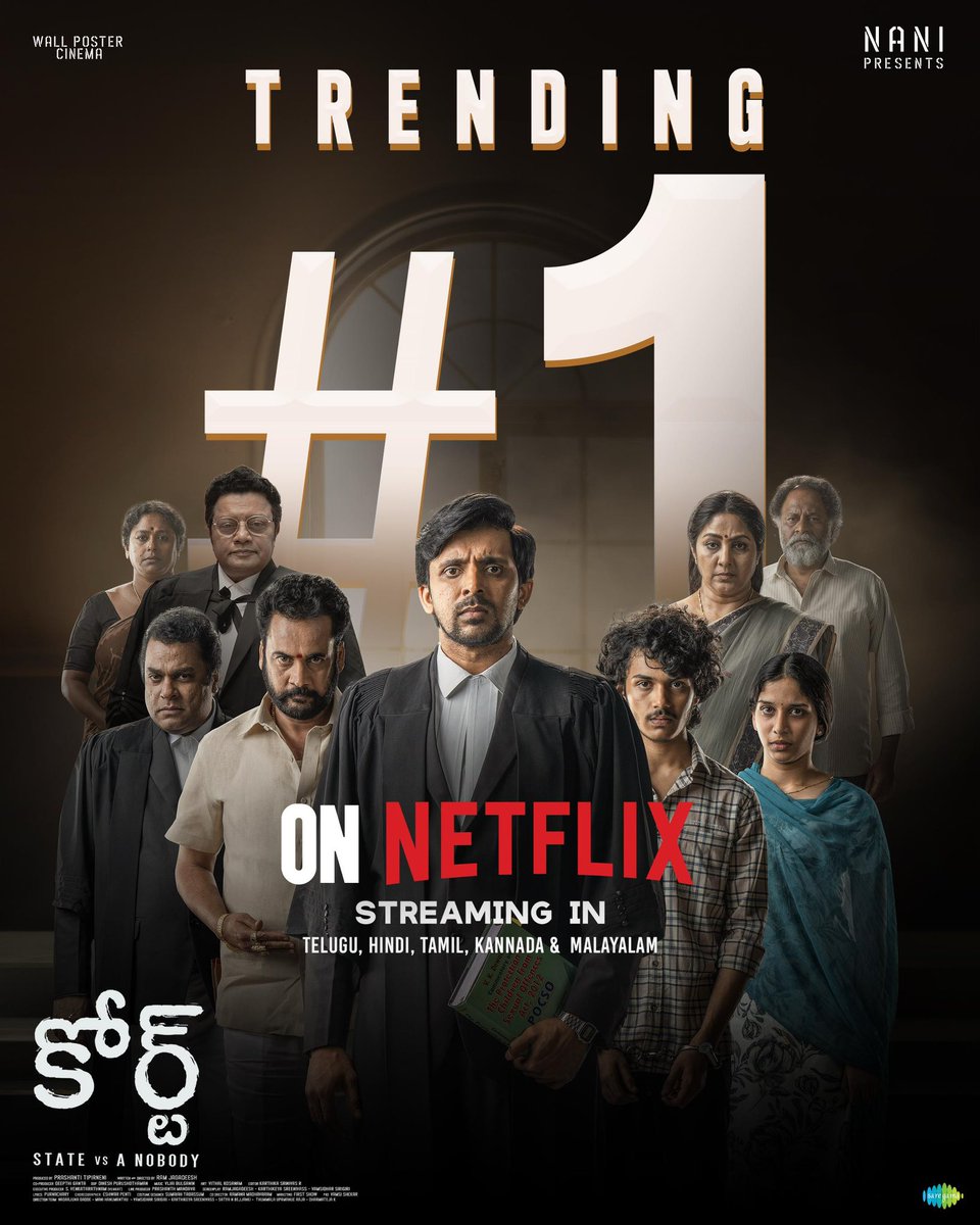 Wall Poster Cinema (@walpostercinema) on Twitter photo #CourtStateVsANobody is now TRENDING #1 on Netflix βοΈπ₯
Streaming in Telugu, Tamil, Malayalam, Kannada and Hindi β€οΈβπ₯
#CourtStateVsANobody βοΈ 
Presented by Natural Star <a href="/NameisNani/">Nani</a> 
Starring @PriyadarshiPN 
Directed by #RamJagadeesh
<a href="/harshroshan7/">Harsh Roshan</a> #Sridevi <a href="/ActorSivaji/">Sivaji</a> #CourtStateVsANobody is now TRENDING #1 on Netflix βοΈπ₯
Streaming in Telugu, Tamil, Malayalam, Kannada and Hindi β€οΈβπ₯
#CourtStateVsANobody βοΈ 
Presented by Natural Star <a href="/NameisNani/">Nani</a> 
Starring @PriyadarshiPN 
Directed by #RamJagadeesh
<a href="/harshroshan7/">Harsh Roshan</a> #Sridevi <a href="/ActorSivaji/">Sivaji</a>