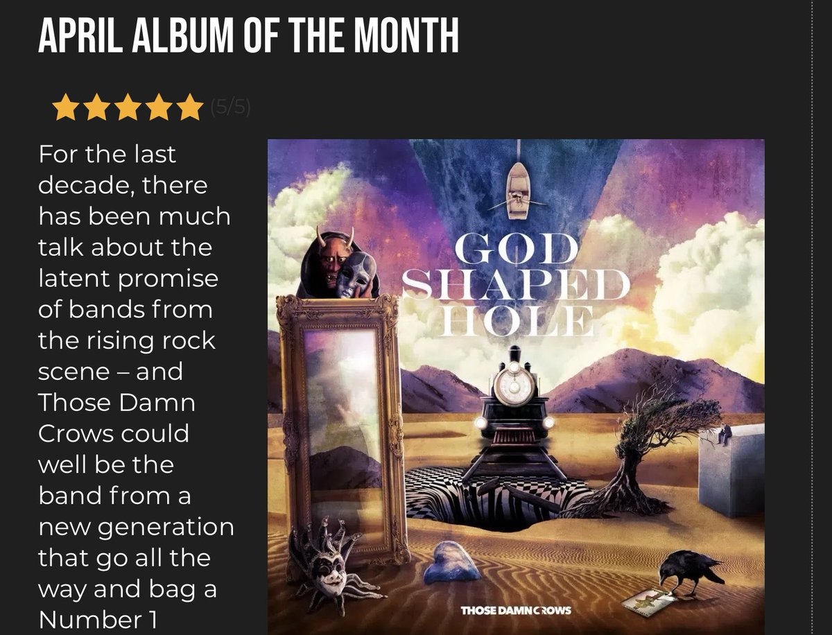 Guy B (@guyb_rockshow) on Twitter photo ๐ฅ๐ฅ April Album of the Month๐ฅ๐ฅ
5/5 โญ๏ธโญ๏ธโญ๏ธโญ๏ธโญ๏ธ gold stars for Welsh rockforce <a href="/ThoseDamnCrows/">Those Damn Crows</a> and an album that could go all the way to the top next week. Order a copy via their label <a href="/EaracheRecords/">Earache Records โ ๏ธ</a> by Thursday
Full album review here greatmusicstories.com/2025/04/13/thoโฆ ๐ฅ๐ฅ April Album of the Month๐ฅ๐ฅ
5/5 โญ๏ธโญ๏ธโญ๏ธโญ๏ธโญ๏ธ gold stars for Welsh rockforce <a href="/ThoseDamnCrows/">Those Damn Crows</a> and an album that could go all the way to the top next week. Order a copy via their label <a href="/EaracheRecords/">Earache Records โ ๏ธ</a> by Thursday
Full album review here greatmusicstories.com/2025/04/13/thoโฆ