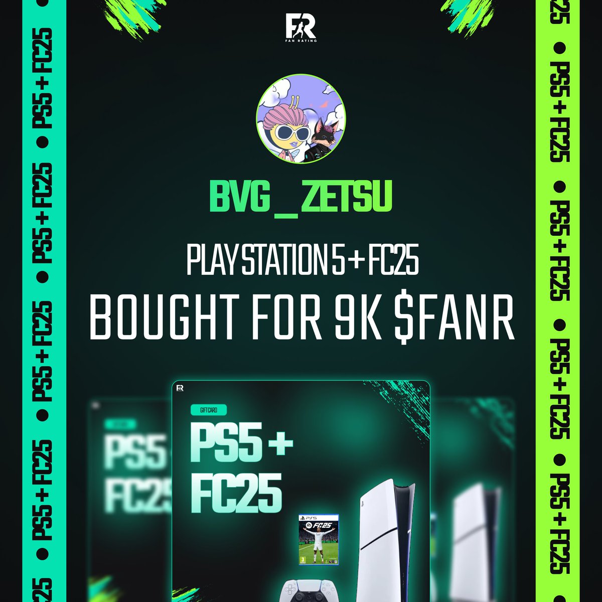 fanratingweb3's tweet photo. 🎉 Congratulations @bvg_zetsu ! Just claimed PS5 + FC25 for 9K $FANR 🪙

You really thought $FANR was just for flexing? 😏

👉 Phygital rewards are HERE &amp; We're just getting started 📦👀

#FanRating | #PS5Drop #rate2earn https://t.co/SJLpos8UVj