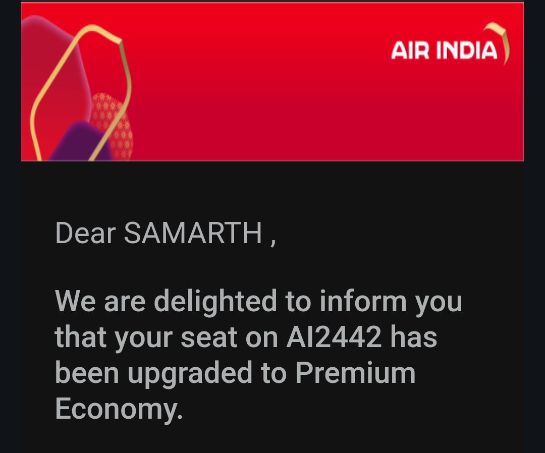 BanjaraSam's tweet photo. @airindia I upgraded directly on your portal, so I don’t understand why I should contact a travel agency. Attaching the screenshot of the upgrade confirmation email I received from Air India. https://t.co/Em9wgMw9iB