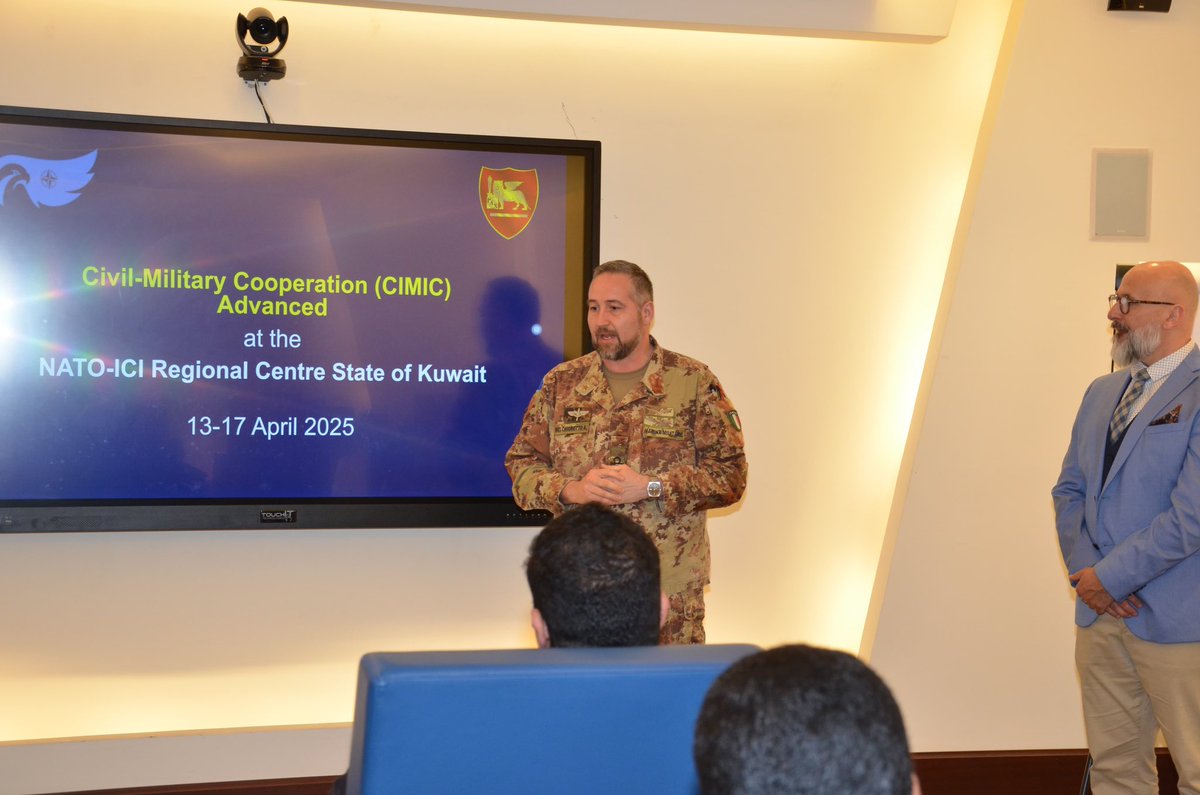 NATOICICentre's tweet photo. Civil-military cooperation is key for the timely conclusion of a crisis. 19 participants from 🇧🇭 🇰🇼 🇴🇲 🇶🇦 🇸🇦 🇦🇪 & the GCC attend a CIMIC Advanced course by #JFCNP this week. https://t.co/ioc54NEKMf