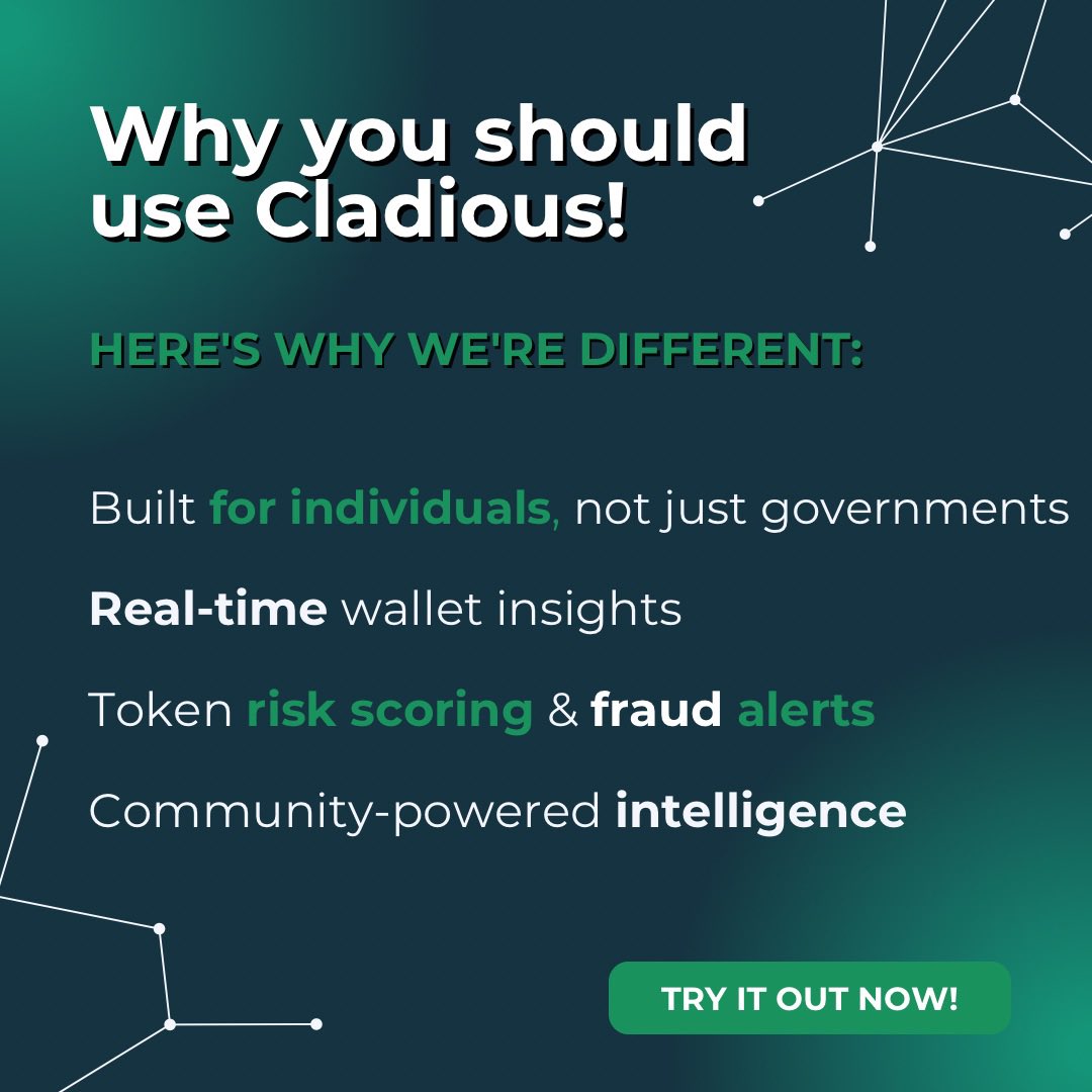 Most tools track.
Cladious defends!🛡️
We are not just another blockchain security tool.

It’s a transparent, community-driven platform designed to educate, alert and protect. 

You’re not just a user — you’re empowered to understand and improve the system.

Try it out now: Link