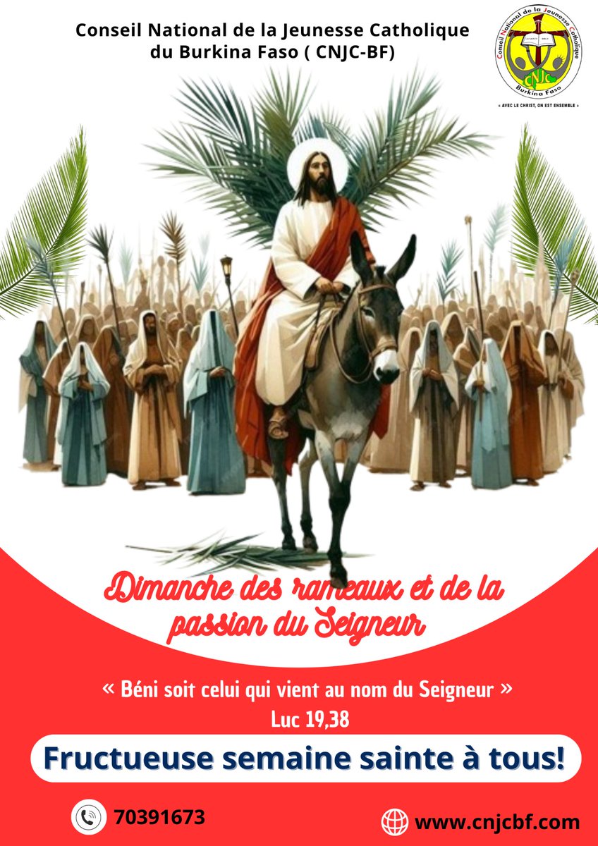 cnjcbf's tweet photo. 𝐅Ê𝐓𝐄 𝐃𝐄𝐒 𝐑𝐀𝐌𝐄𝐀𝐔𝐗 𝟐𝟎𝟐𝟓 🌿🍃

Aujourd'hui, le Roi de gloire fait son entrée à Jérusalem ! Un Roi pas comme les autres; un Roi qui accepte de donner sa vie pour son peuple. 

Bonne fête des rameaux et fructueuse semaine sainte à tous ! https://t.co/zA5xu3tODu
