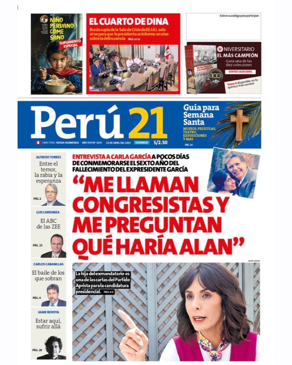 🗞 "ME LLAMAN CONGRESISTAS Y ME PREGUNTAN QUÉ HARÍA ALAN”

📲 Esta es la edición de hoy. Toda la información completa en nuestro ePaper: epaper.peru21.pe