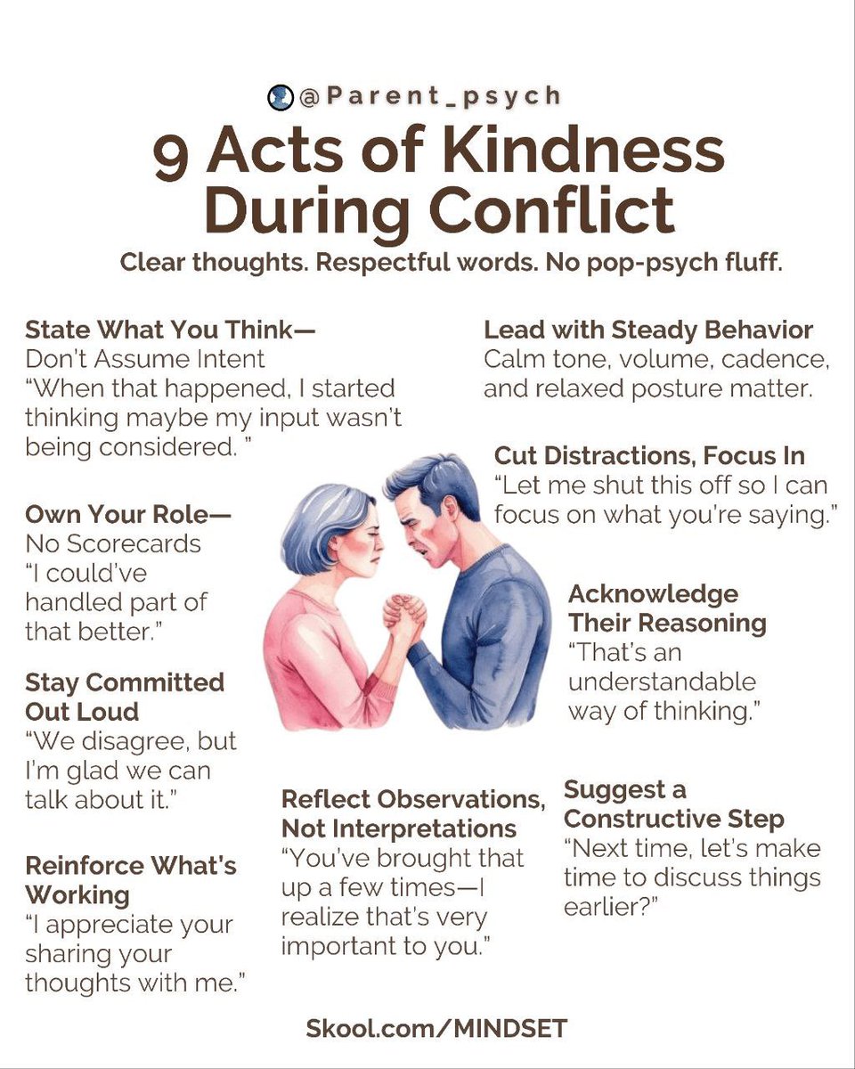 parent_psych's tweet photo. 🔥Hot take🔥
Most relationship advice turns conflict into a rabbit-chasing guessing game about emotions.

Here’s what actually works:
Cognition. Clarity. Behavior.
9 real-world ways to show respect and reconnect without spinning your wheels guessing at emotions.

Which one pushes back on what you’ve been told by “the experts”?