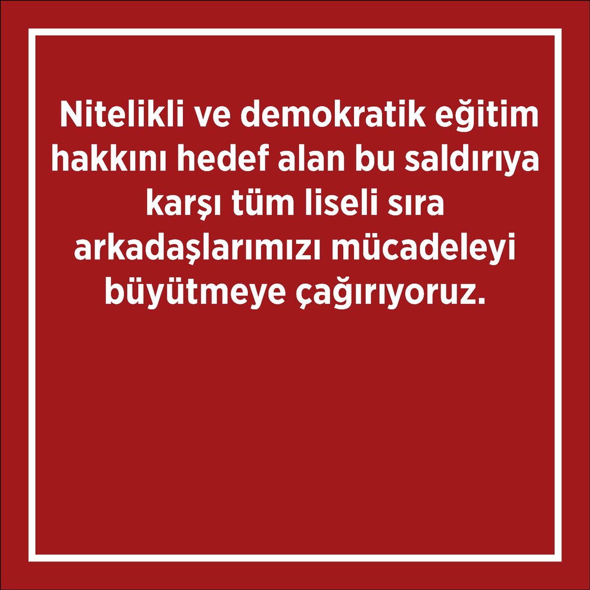 Nitelikli ve demokratik eğitim hakkını hedef alan bu saldırıya karşı tüm liseli sıra arkadaşlarımızı mücadeleyi büyütmeye çağırıyoruz. #elazığ #kkfal #mkal #cmfl