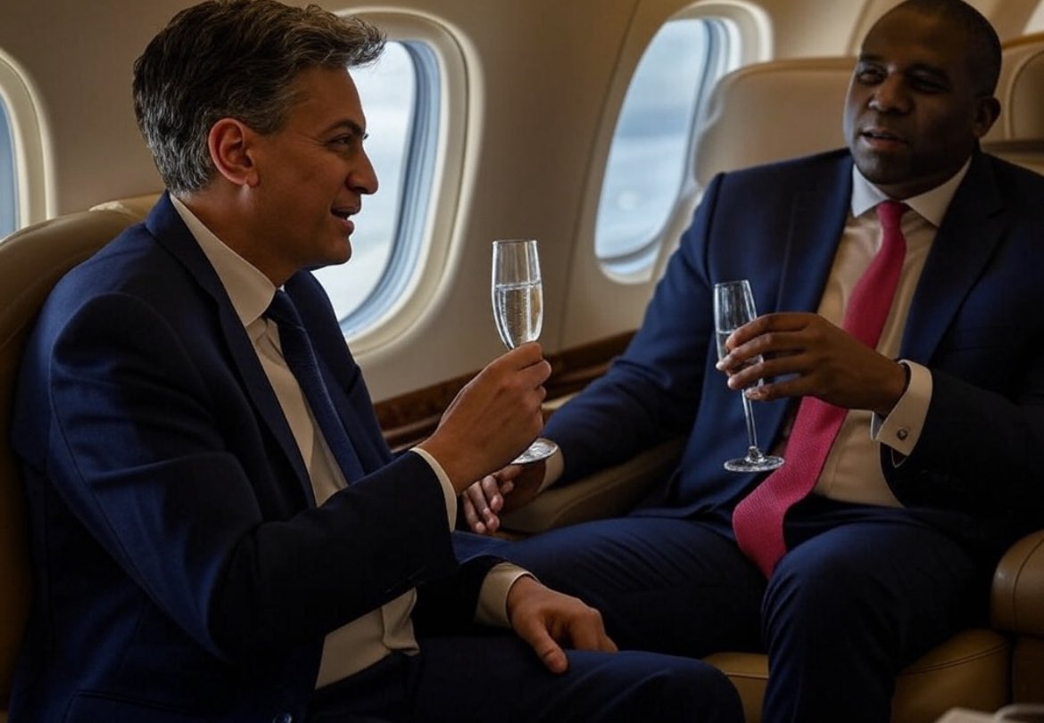 TottenhamConse1's tweet photo. Labour are sacrificing British industry &amp; jobs on the altar of Net Zero.

Yet Ed Miliband has spent TEN times more on foreign trips than his Conservative predecessor, while David Lammy has spent £3 million on private jets in 3 months!

One rule for them, another for YOU. https://t.co/U1Hond2B9J