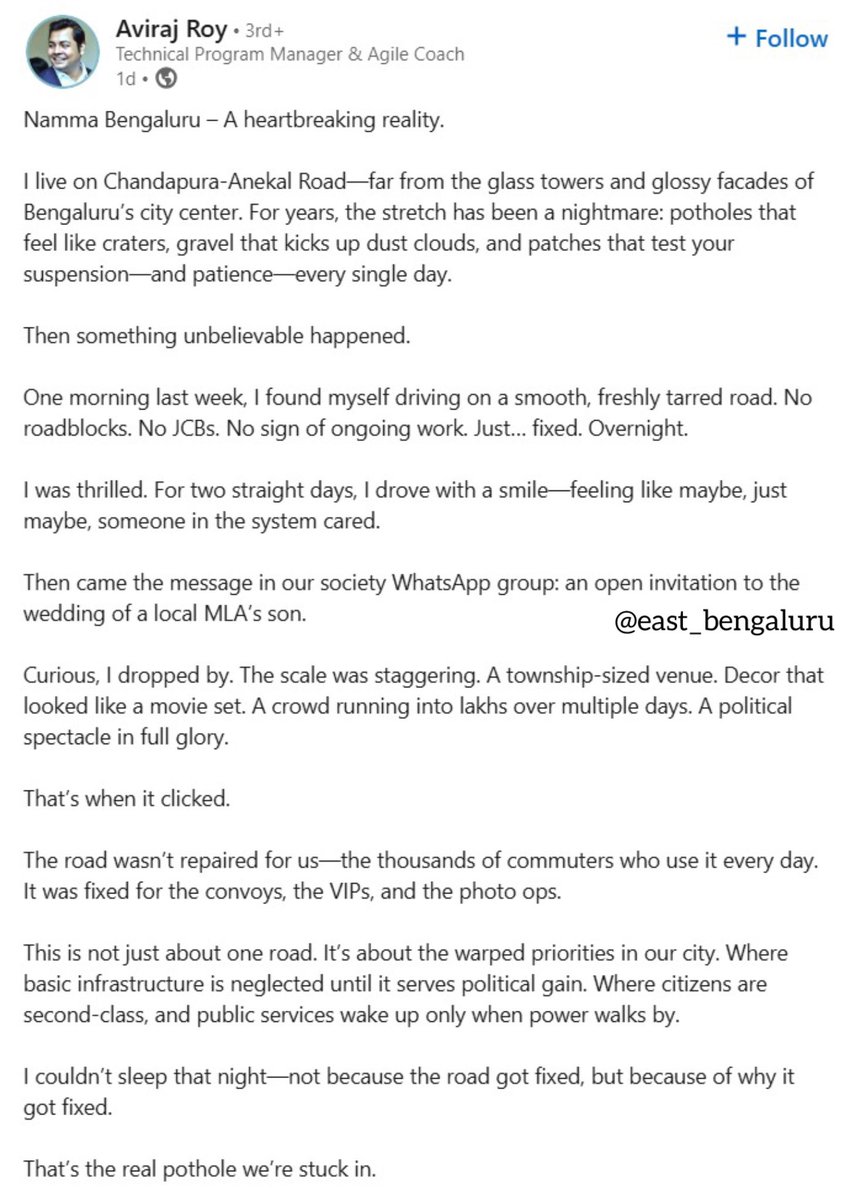 CivicOp_india's tweet photo. Why is #Bengaluru damaged beyond repair?
Because the system’s been exploited by politicians — beyond imagination!

Yet, #BrandBengaluru…
What a beautiful twist in the tale!