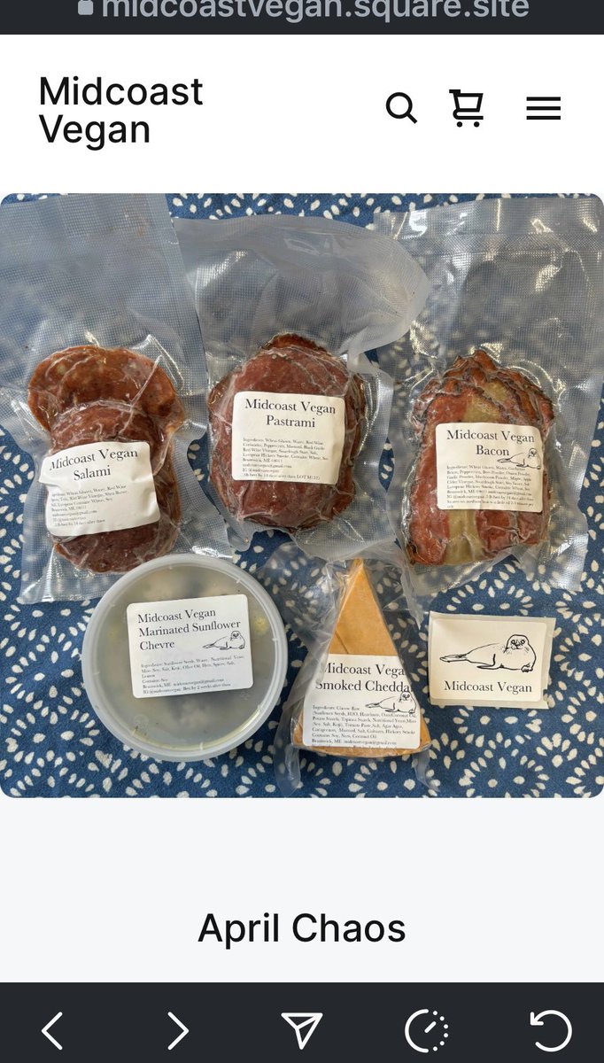 mcsole's tweet image. Just put up a few mail order packages of our most popular meats and cheeses 

midcoastvegan.square.site/product/april-…