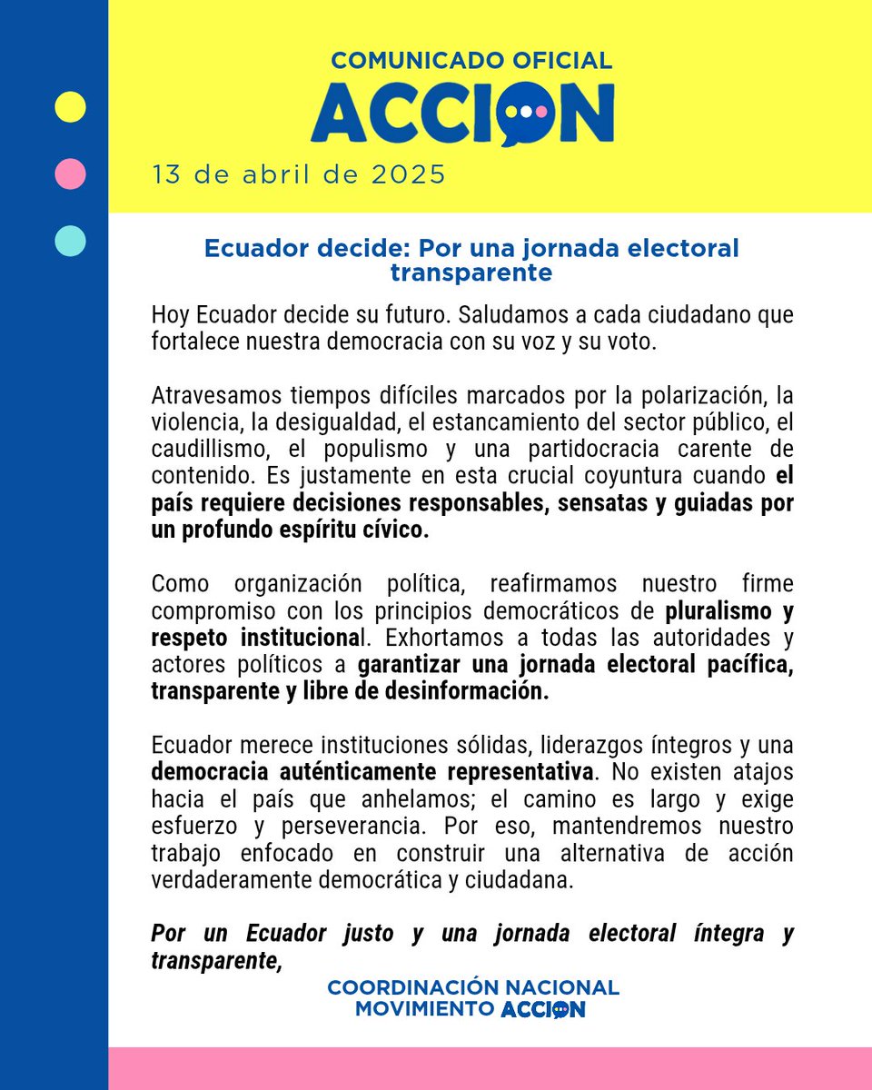Por un Ecuador justo y una jornada electoral íntegra y transparente 🇪🇨