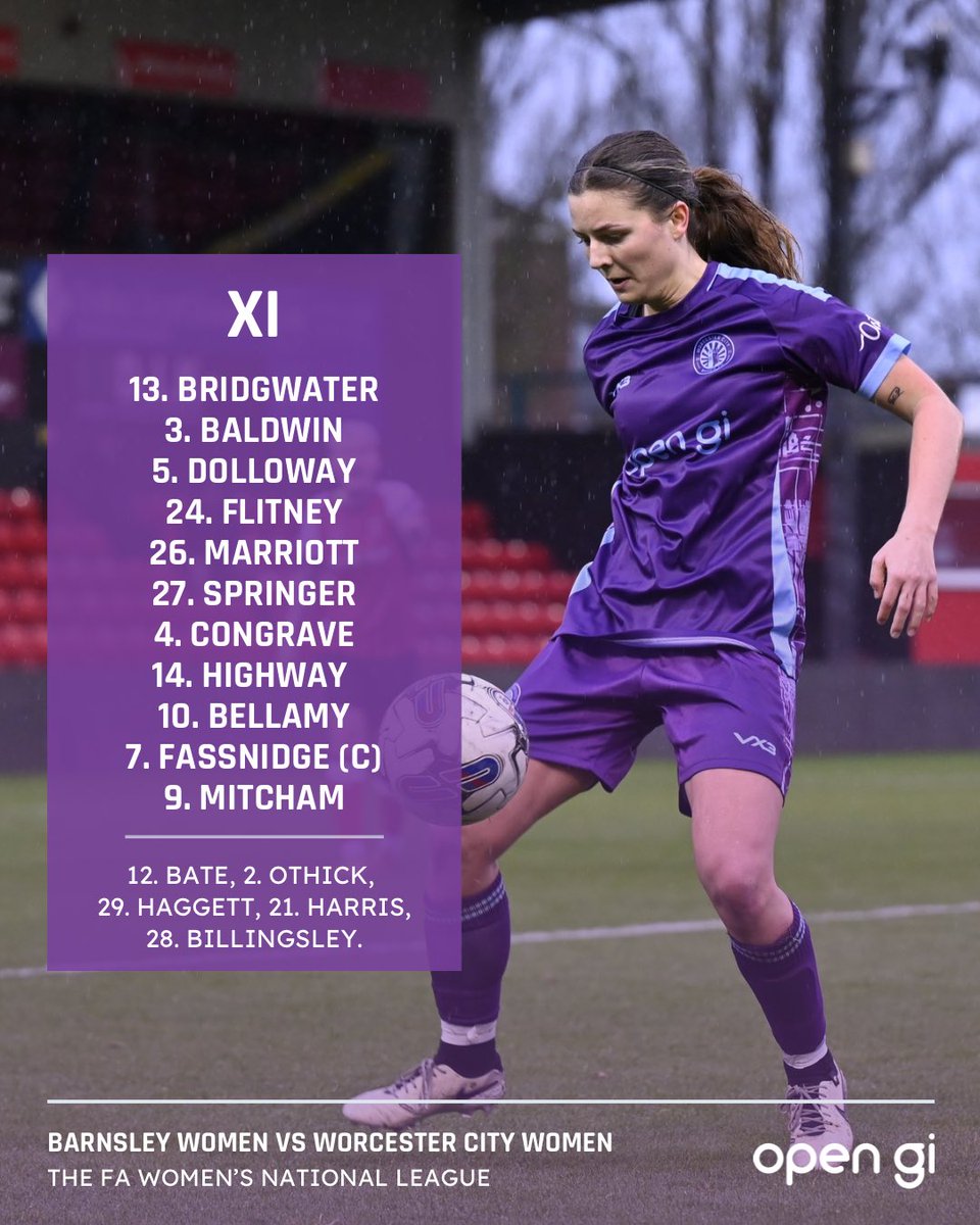 WCWomenFC's tweet photo. Today’s lineup to face @BarnsleyWFC for our last away clash of the season! ⚡️

#WCWFC #RISE #WorcestershireHour https://t.co/CGrjb8kT3O