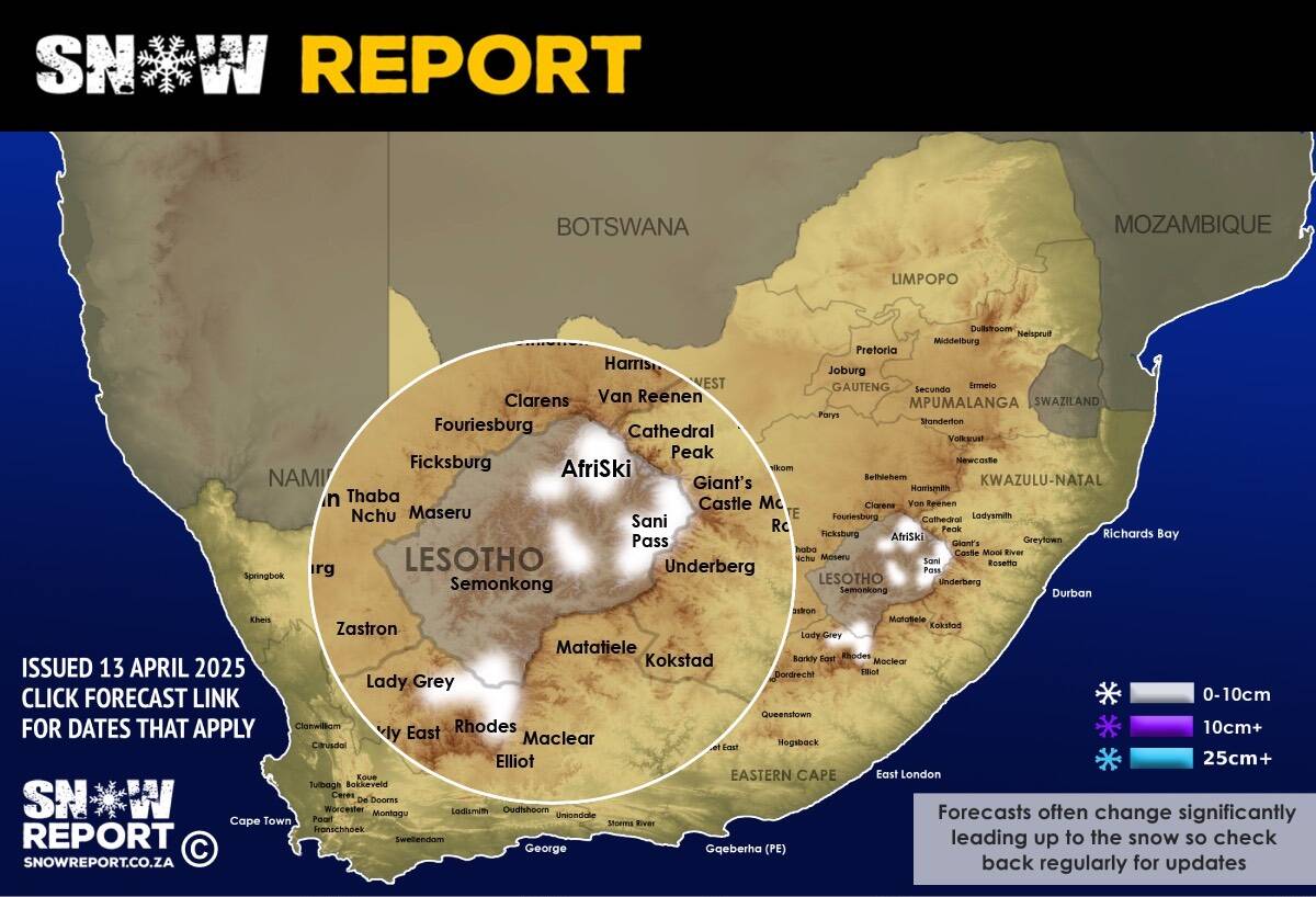 SnowReportSA's tweet photo. ❄ EASTER SNOW? Snow possible for Lesotho and South Africa this week - more details at https://t.co/qs5oMScTA4 #snowreportsa #africansnow #eastersnow https://t.co/JaiUaWqqDt