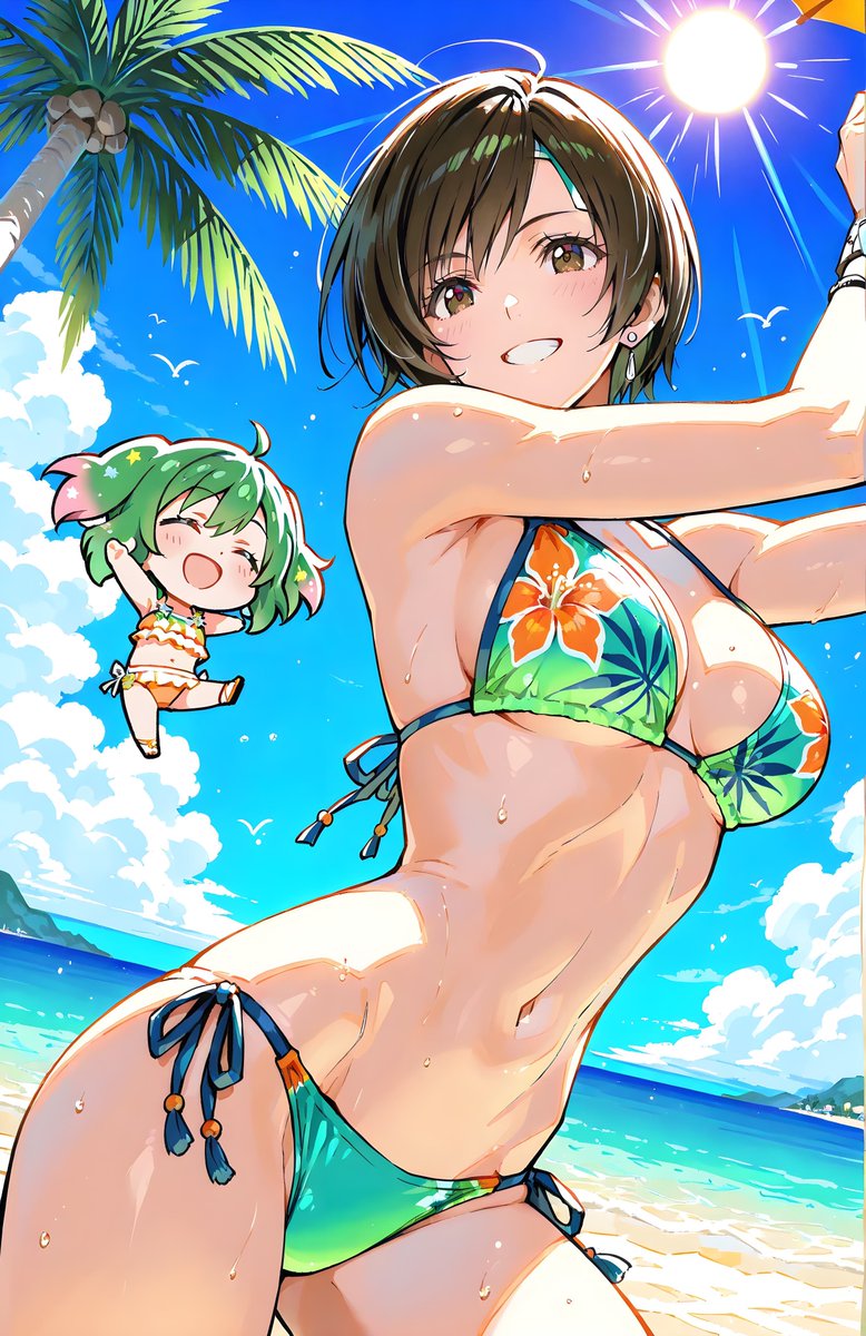 Rindou_AIart's tweet photo. Yuffie Kisaragi and chibi Ranka Lee https://t.co/hdGfk3Tar2