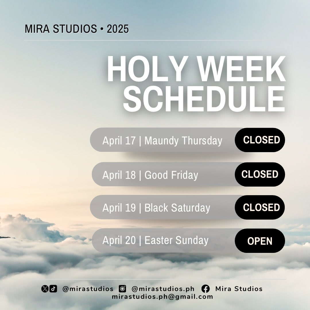 mirastudios's tweet photo. Good day! Please be advised of our schedule in observance of the Lenten season. All current/pending orders will be shipped on April 20, 2025.

May you have a meaningful and blessed Holy Week 🤍

- Mira Studios https://t.co/J9kduUeme2