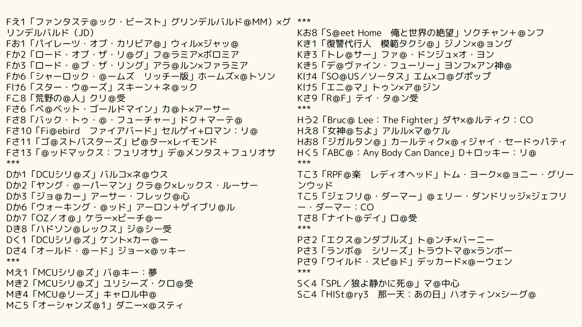 【オンリーワンの覇者】当イベントでは自ジャンル・CPのをメインとするサークルがオンリーワンの方を絶賛応援しております！こちらが覇者としての名乗りを上げた皆様です！！！  気になっているジャンルがございましたら、是非スペースへ！
 告知用URL：privatter.net/p/11273187 
#レカペ運営告知2504