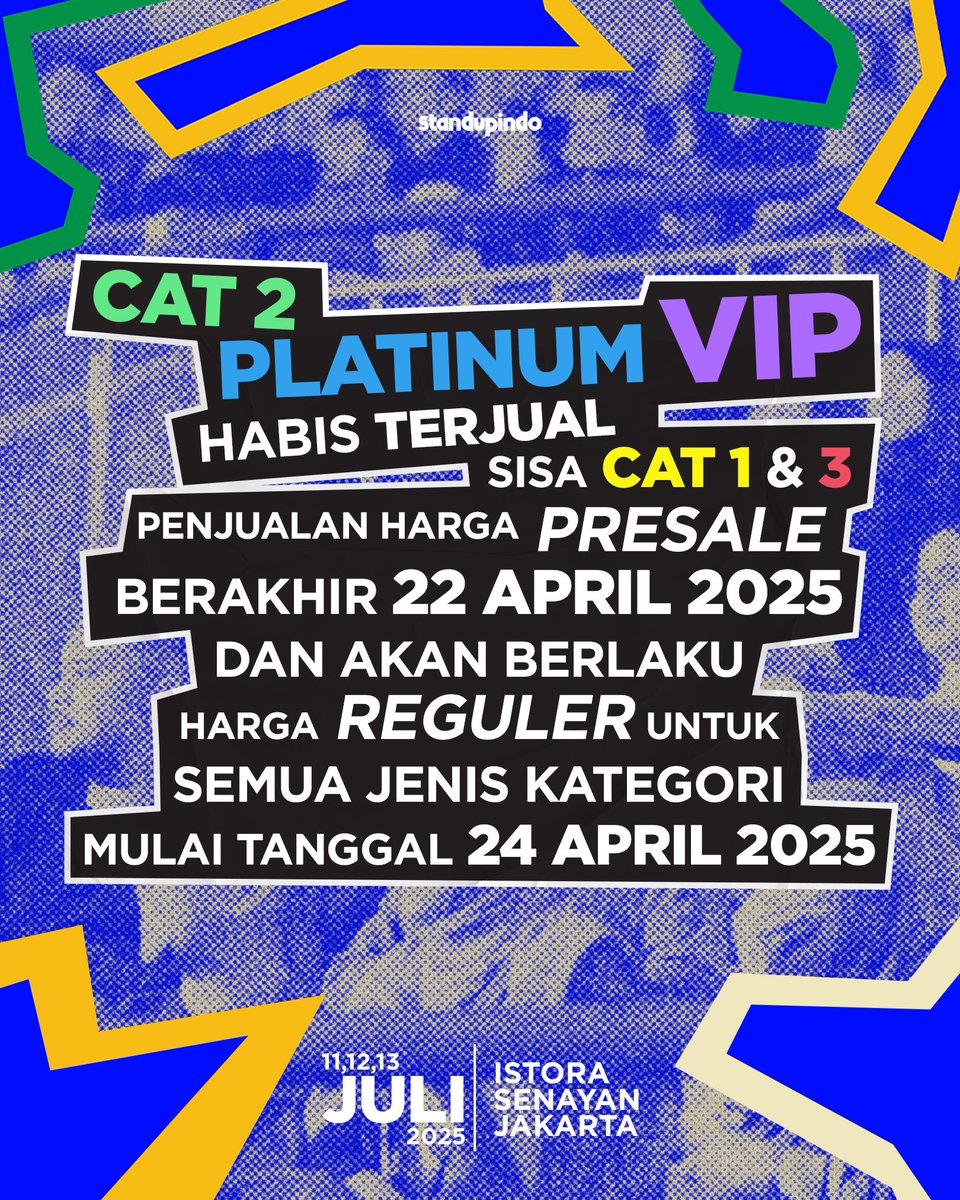 Standupindo's tweet photo. Buat yang belum dapat tiket, tiket masih bisa dibeli lewat Aplikasi TipTip atau klik Link di Bio yaa.

#standupfest2025 https://t.co/xN5Dd7gjEa