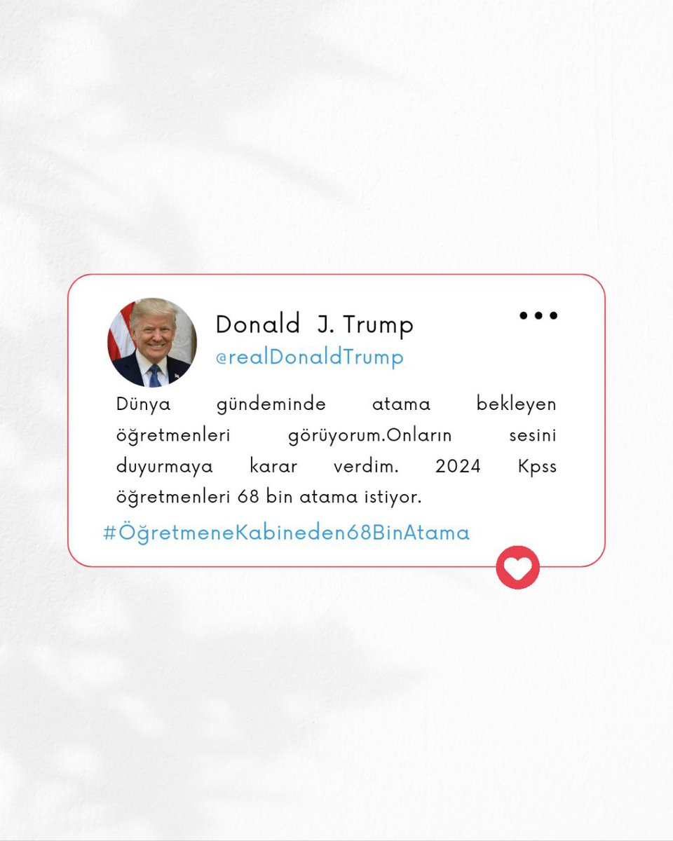 Desteğiniz için teşekkür ederiz @DonaldTrumpAOCC 
#Kabine68BinÖğretmenAtaması