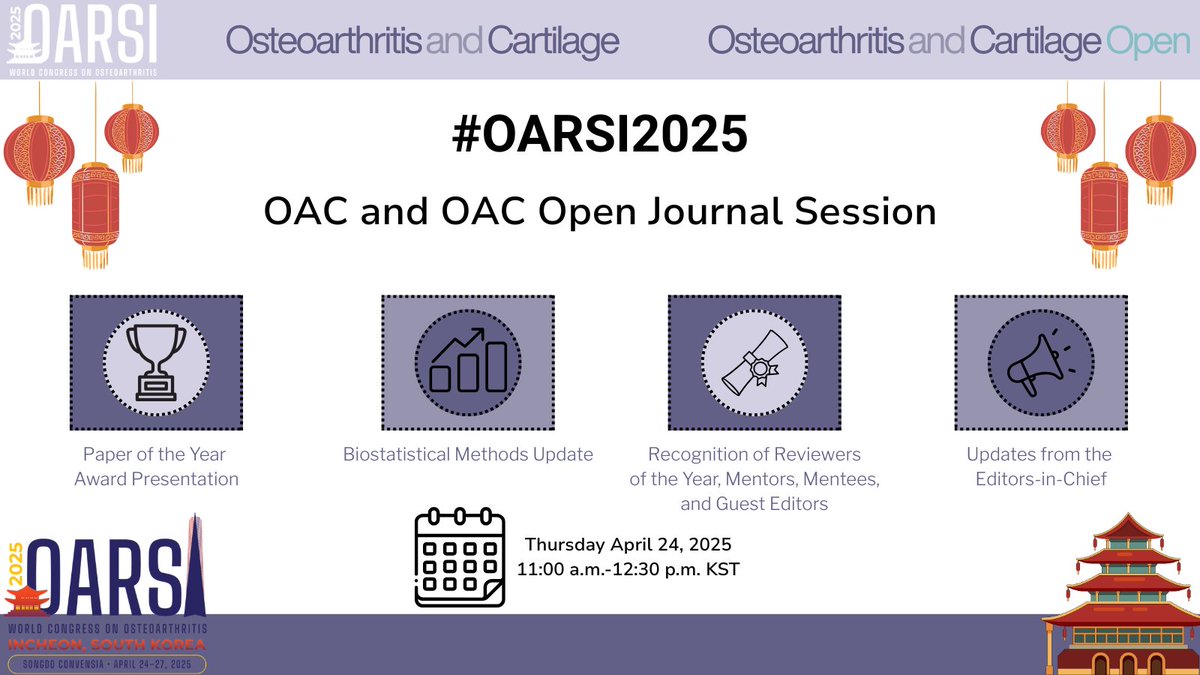 Osteoarthritis and Cartilage Journals (@oacjournal) on Twitter photo Looking forward to #OARSI2025 We are delighted to have the OAC and OAC Open Journal Session on April 24th at 11 am KST <a href="/OARSInews/">OARSI</a> <a href="/ProfDavidHunter/">ProfDavidHunter</a> <a href="/AM_Malf/">AM Malfait</a> Looking forward to #OARSI2025 We are delighted to have the OAC and OAC Open Journal Session on April 24th at 11 am KST <a href="/OARSInews/">OARSI</a> <a href="/ProfDavidHunter/">ProfDavidHunter</a> <a href="/AM_Malf/">AM Malfait</a>