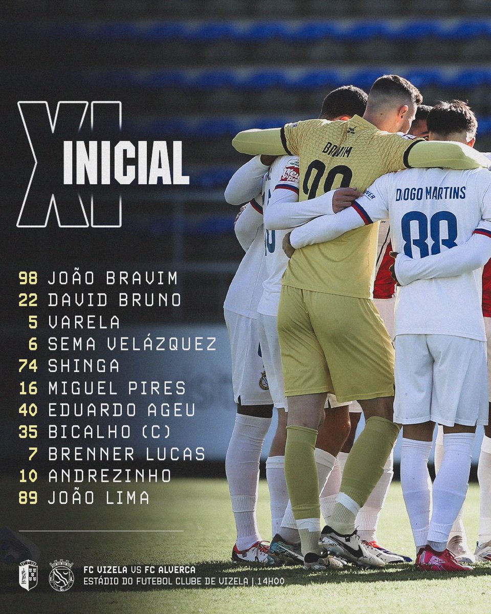 FCAlverca's tweet photo. O nosso 𝙓𝙄 𝙄𝙉𝙄𝘾𝙄𝘼𝙇 para o jogo de hoje 👥
#FCVFCA
#VoaAlverca https://t.co/Vuf1qVGQmQ