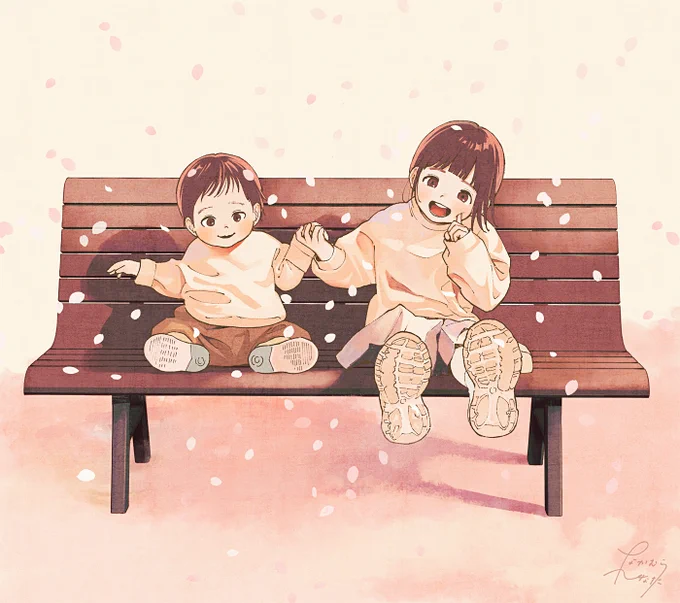 甥と姪を描きました 