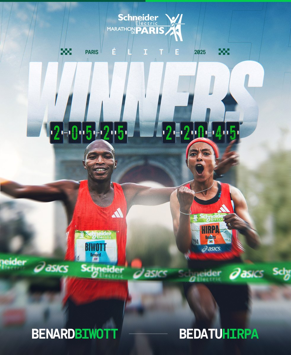 Benard Biwott et Bedatu Hirpa, les grands vainqueurs du #SchneiderElectric #ParisMarathon 2025 ! 🔥

🎨 @lsrddesign