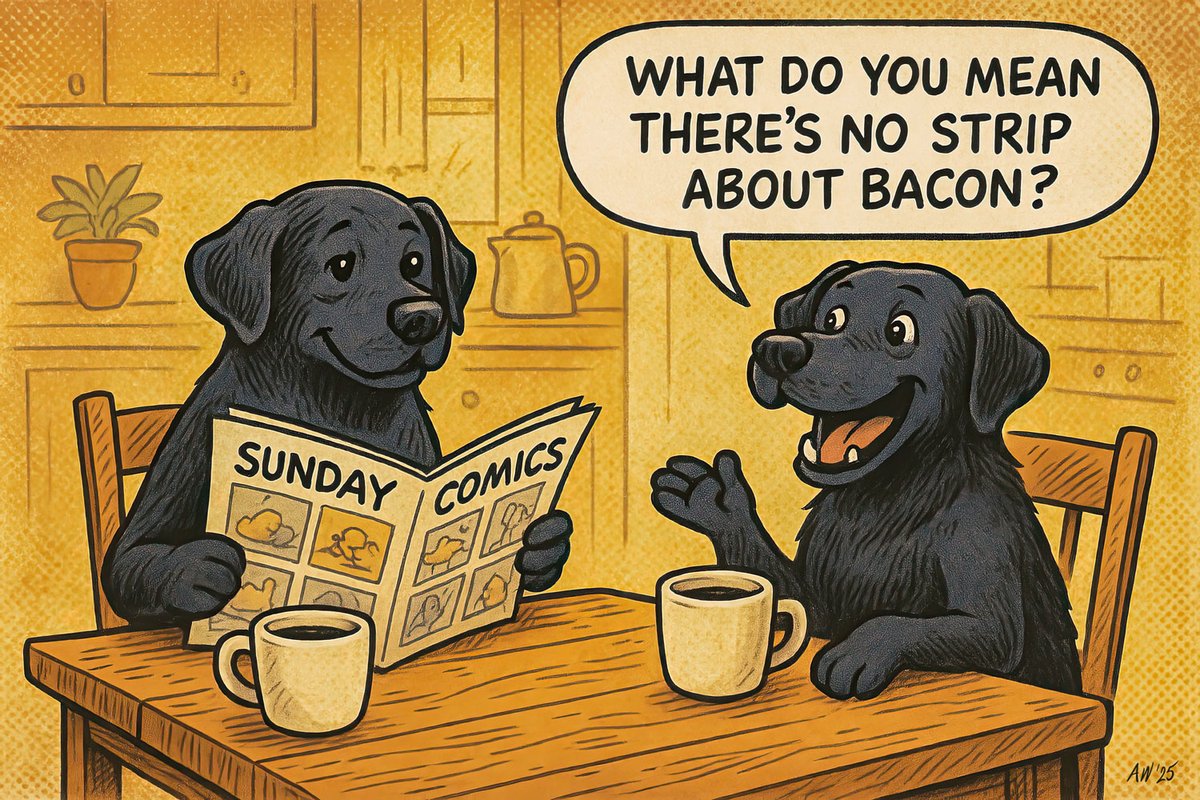 beachtv's tweet photo. Two mugs. Two dogs. One serious issue: Where. Is. The. Bacon.
04.13.2025
#SundayComics #CoffeeWithWalterAndWaylon #AiArt #CoffeeWithDogs https://t.co/g6pI1pO6S8