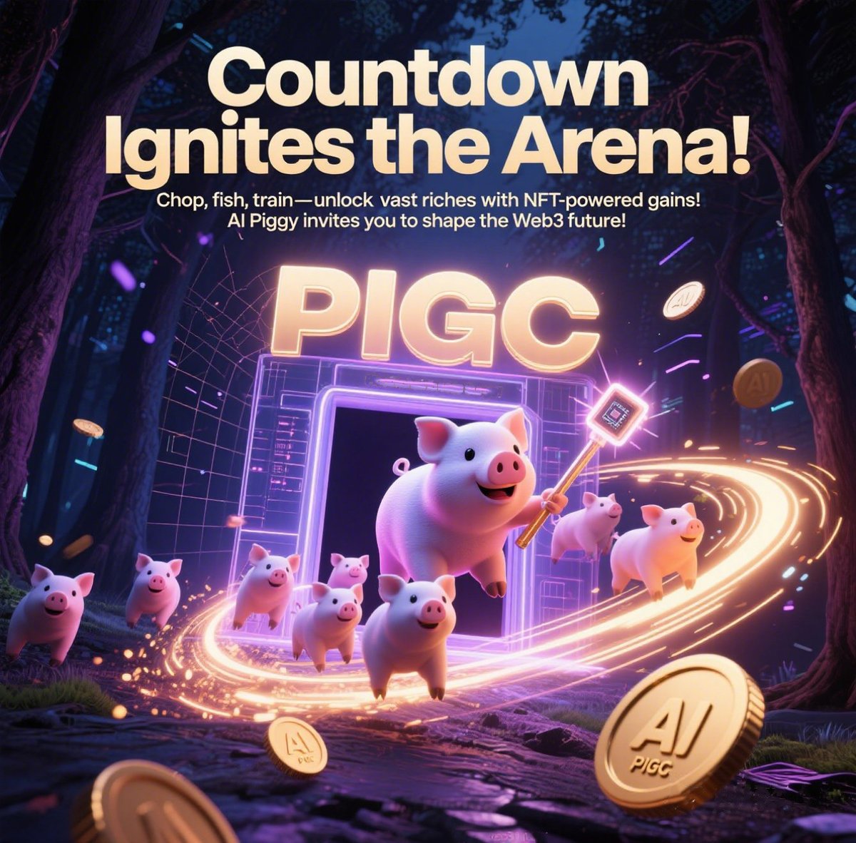Piggle_io's tweet photo. Countdown launches! AI Piggy #PIGGLE pioneers a blockchain era. Chop, fish, train, run—every action yields wealth. NFTs drive high returns. Join AI Piggy’s Web3 riches journey!
#AI #Web3 #PlayToEarn #GameFi #P2E #cryptocurrency #game #Web3Gaming #NFT #DeFi https://t.co/6eXFZGk4Cq