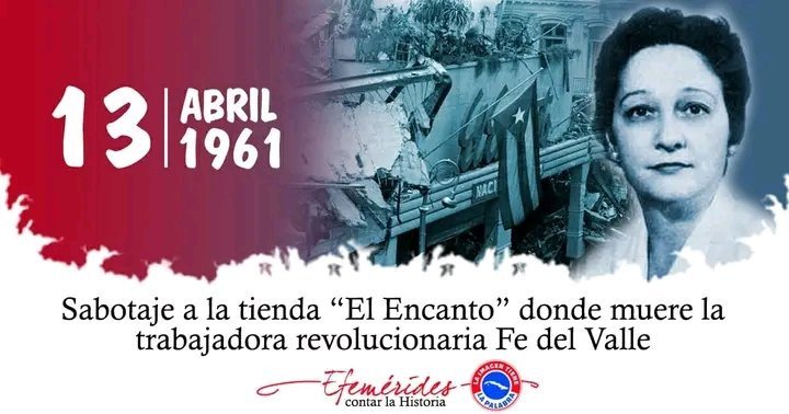 La evocación sentida, hoy y cada día, a Fe del Valle, víctima de un atroz acto terrorista en vísperas de la invasión mercenaria por Girón. Nuestras #MujeresEnRevolución se inspiran en su ejemplo. #NoAlTerrorismo