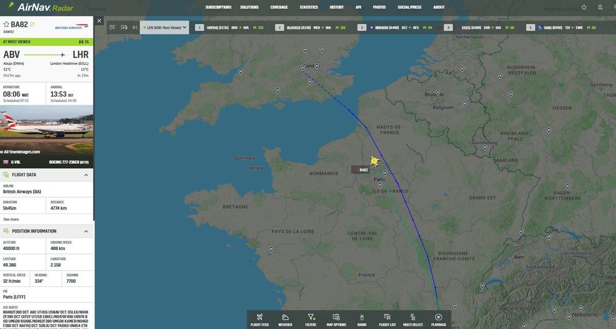 AvSourceNews's tweet photo. In the last few moments, a British Airways Boeing 777 operating BA82 between Abuja and London has declared an emergency.

https://t.co/Gd044Ajvz9

@AirNavRadar 

#BritishAirways #BA82 #Abuja #London #AvGeek https://t.co/S3rBu9A9Lm
