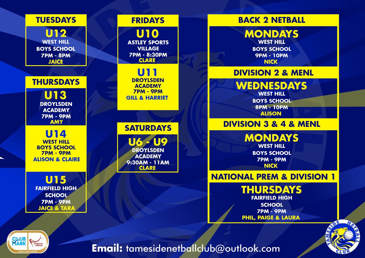 Looking for a new club or looking to start netball come along and give us a try! We are an elite club with experienced coaches who are passionate about developing children to be the best athletes they can be! Contact tamesidenetballclub@outlook.com for further info💙💛