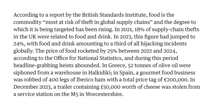 Who stole all the cheese? The inside story of the boom in luxury food heists theguardian.com/food/2025/apr/… by <a href="/will_coldwell/">Will Coldwell</a> 

#foodtheft #foodcrime #supplychainrisk