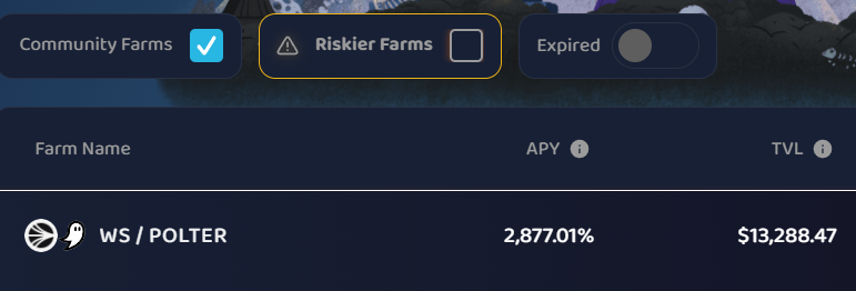 SpookySwap's tweet photo. Community Farm Highlight!!!

$S/ $POLTER farm with 2,877% APY! 🙀

Check it out⬇️ 
🔗https://t.co/vQmv1RLIIL
👻@polterfinance

$BOO <> $S