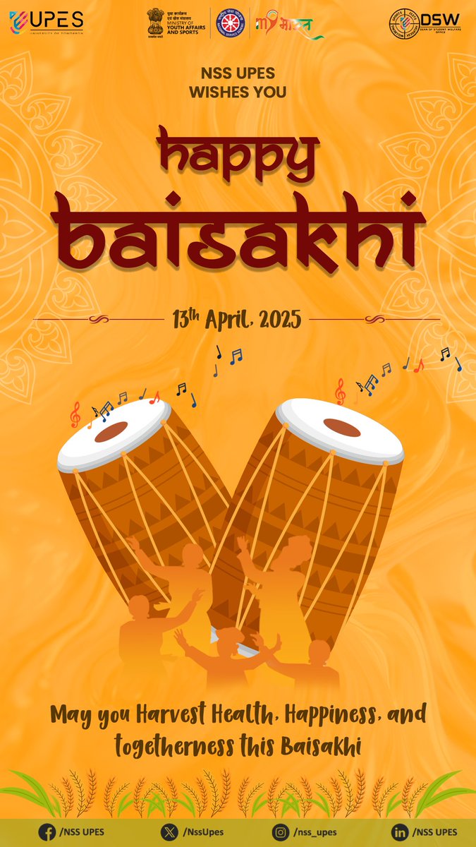 NssUpes's tweet photo. Celebrate Baisakhi – a festival of harvest, hope, and new beginnings!

As fields bloom with abundance, NSS UPES cherishes the spirit of hard work, gratitude, and community. May this Baisakhi bring joy, prosperity, and togetherness to all. ✨🌾
#Baisakhi #NSSUPES https://t.co/sT0uZ07JHu