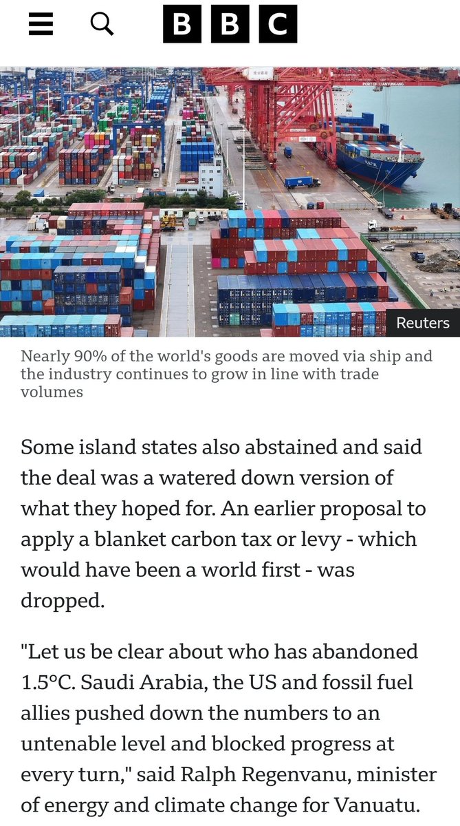 'Global breakthrough to tackle shipping emissions'
<a href="/BBC/">BBC</a>

It will be much harder to reduce the warming CO₂ emissions than to reduce cooling sulphur emissions (which 'just' required increased desulphurization and scrubbers).

There's more desulphurization in the pipeline 👇
1/