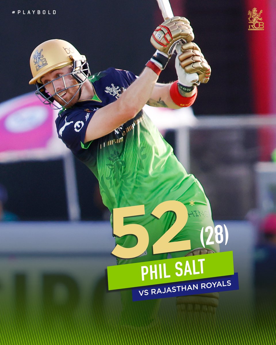 Looks in fine touch. Second fifty for our dashing opener in RCB colours! 

His eighth in the IPL. 👏

#PlayBold #ನಮ್ಮRCB #IPL2025 #RRvRCB