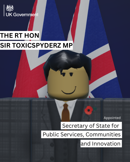 HMGovPB's tweet photo. The Prime Minister has appointed Sir Toxic Farron-Henders to be Secretary of State for Public Services, Communities and Innovation 

View their appointment statement below:
https://t.co/yfqkxQt8Ef https://t.co/kmfEVv9Isq