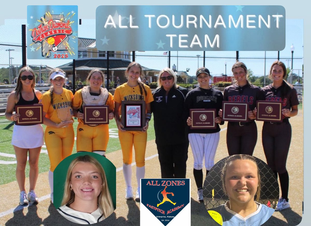 Congratulations to the following students on being recognised for All Tournament Team at the Dothan Diamond Classic this week..
Emily Adams - Houston Academy
Ellie Cox - Wicksburg Hs
Chloe Joyner - Wicksburg HS
Natalie Cole - Wicksburg Hs
Bradleigh (BK) Lanier - Opp Hs
Anne