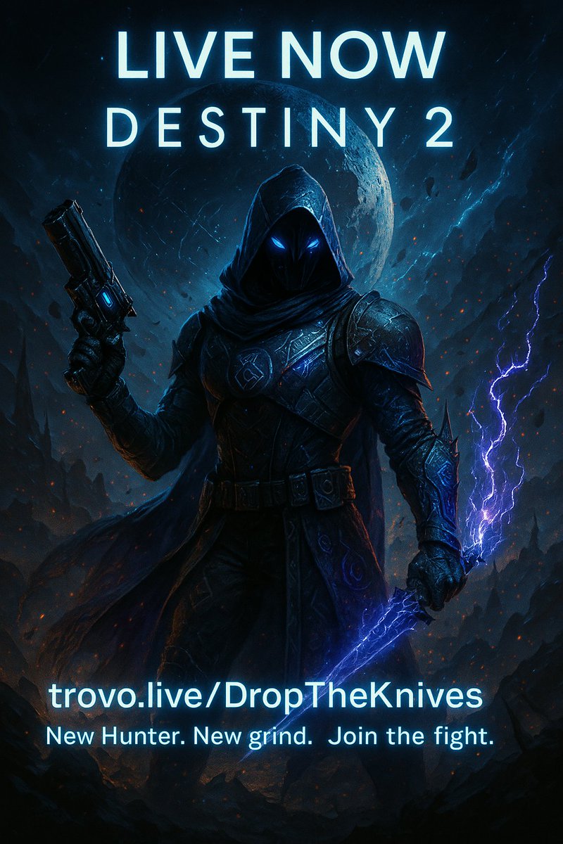 Droptheknives_'s tweet image. LIVE NOW – DESTINY 2
New Hunter. New grind.
Let’s get it.
🟢 trovo.live/DropTheKnives
Lurkers welcome. Vibes guaranteed.
#TrovoLive #Destiny2 #SmallStreamerSupport