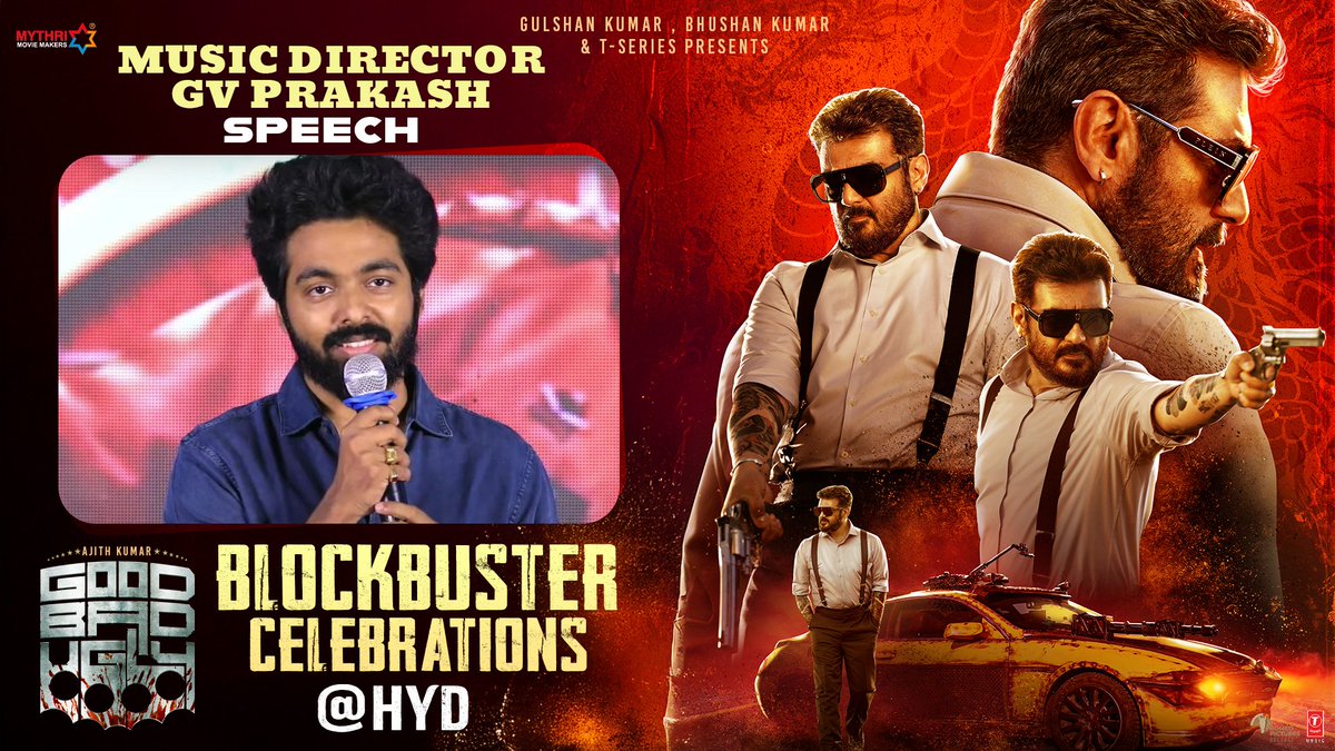 Watch music director <a href="/gvprakash/">G.V.Prakash Kumar</a> speech at the #GoodBadUgly BLOCKBUSTER SAMBAVAM CELEBRATIONS 💥💥

▶️ youtu.be/Ika3E7I-53A

#BlockbusterGBU