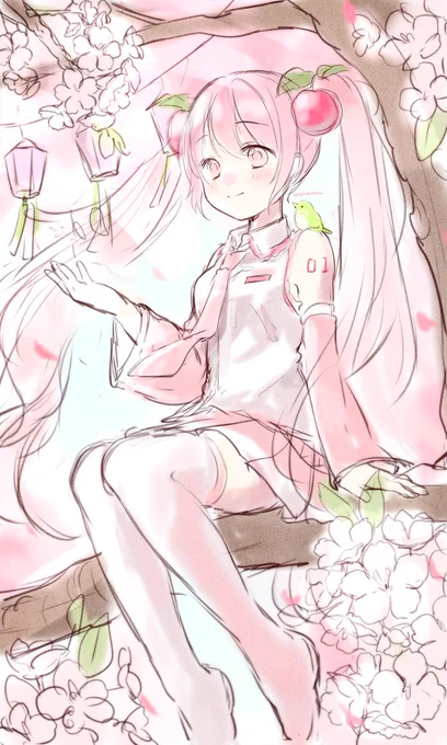 桜ミクさん落書き#初音ミク#イラスト 