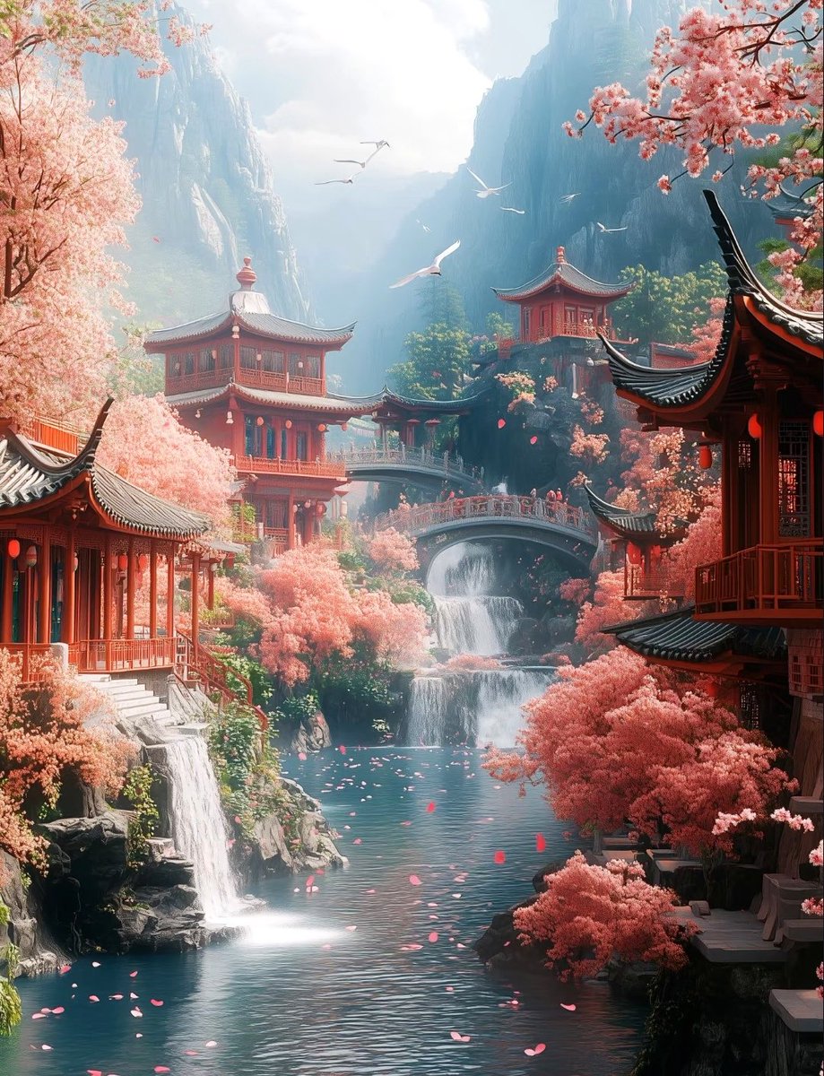 zvsy33's tweet photo. Chinese ancient wind fairyland🌸
河水潺潺映花影，古镇春色醉心房。 https://t.co/HYVHMt5kvP